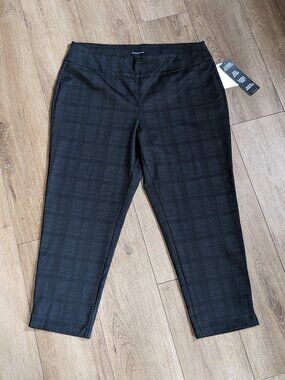 Zac & Rachel Woman Size 2X Elastic Pull On Ankle Pants Plaid Black/Gray Stretch